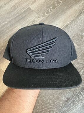 The Classic Black Honda Embroidered Wing Snapback Hat